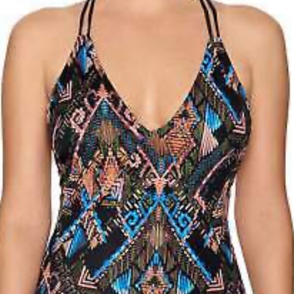 NEW Time and Tru Ethnic Wave One Piece Swimsuit Racerback S - Picture 4 of 15